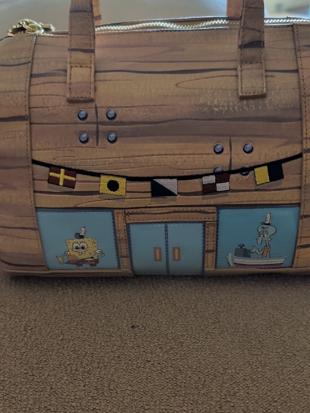 Loungefly Brown and Light Blue Krusty Krab Faux-Leather Bag